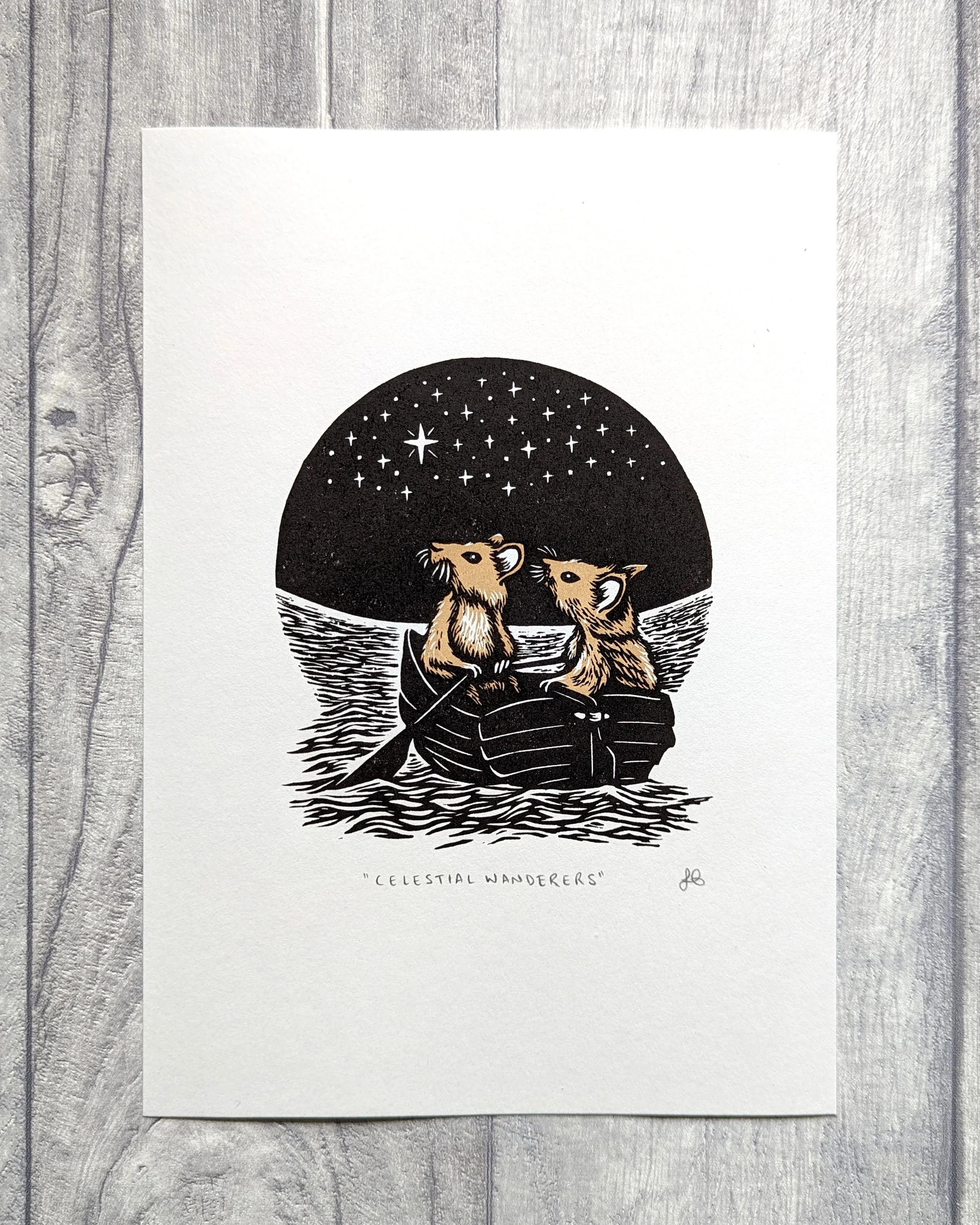 'Celestial Wanderers' Linocut