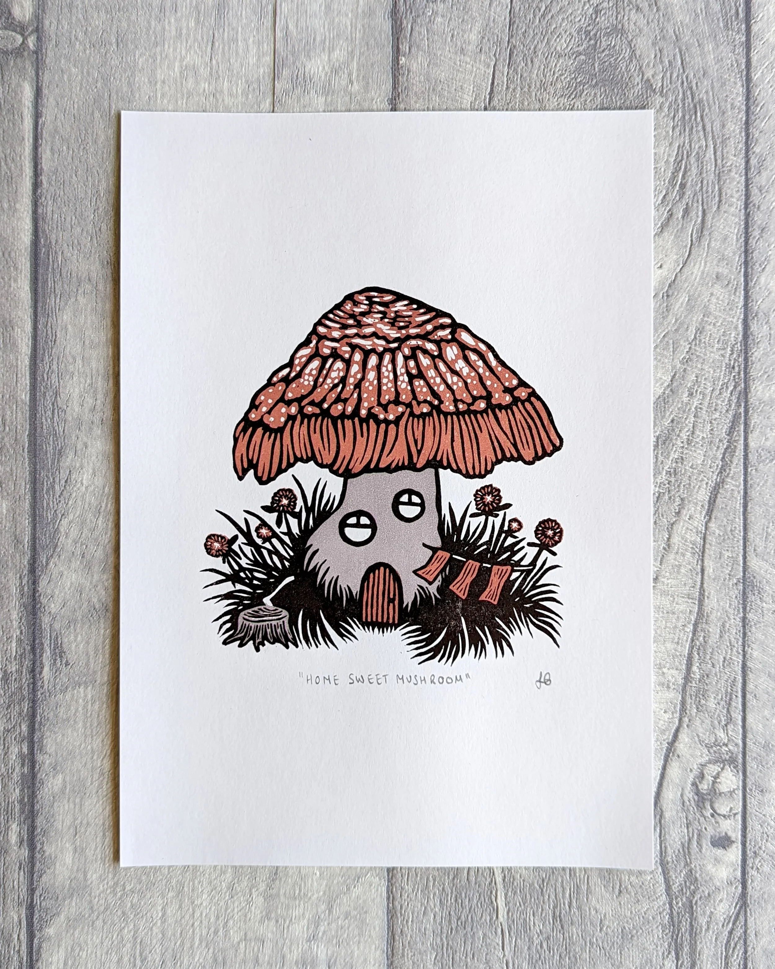 'Home Sweet Mushroom' Linocut