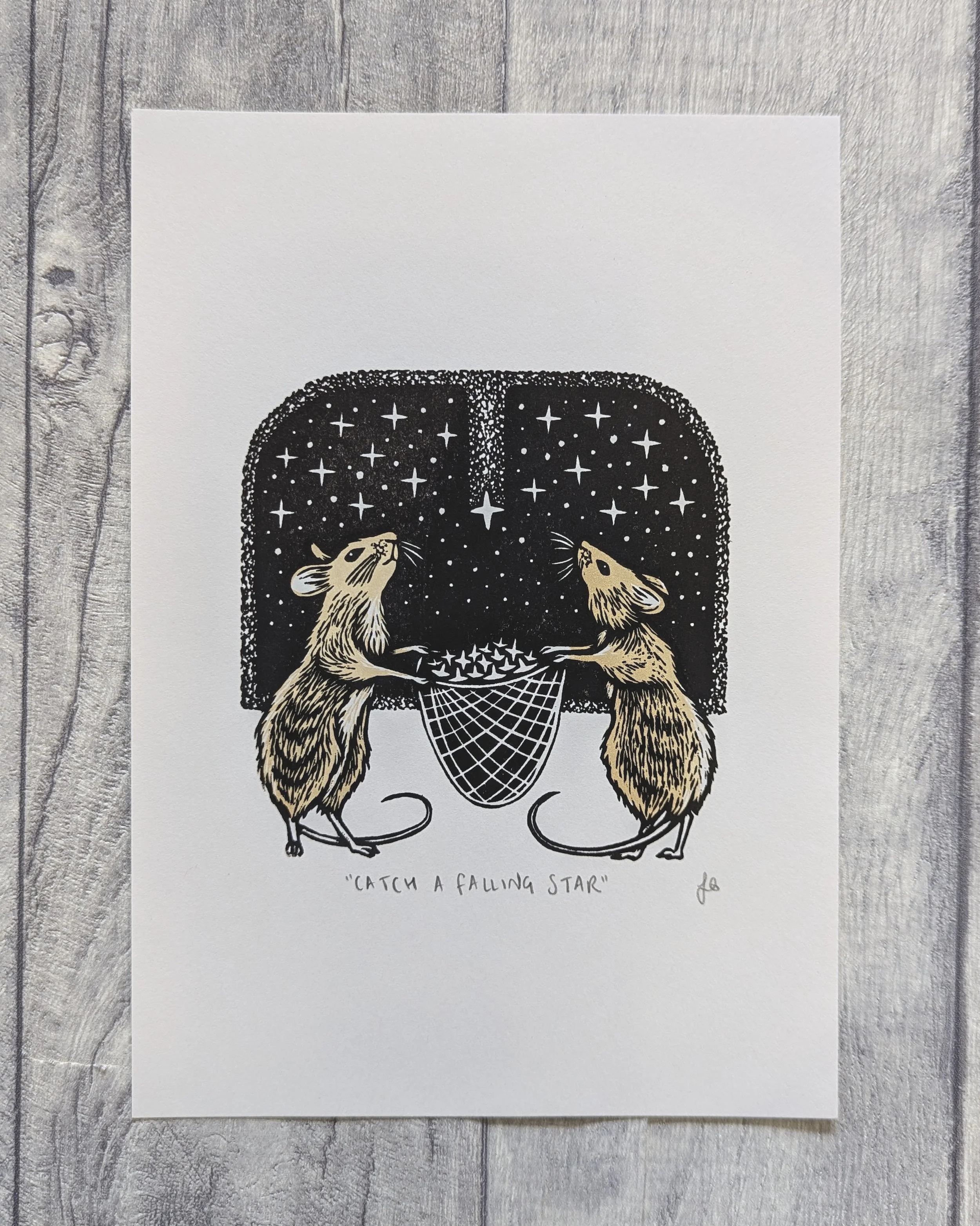 'Catch a Falling Star' Linocut