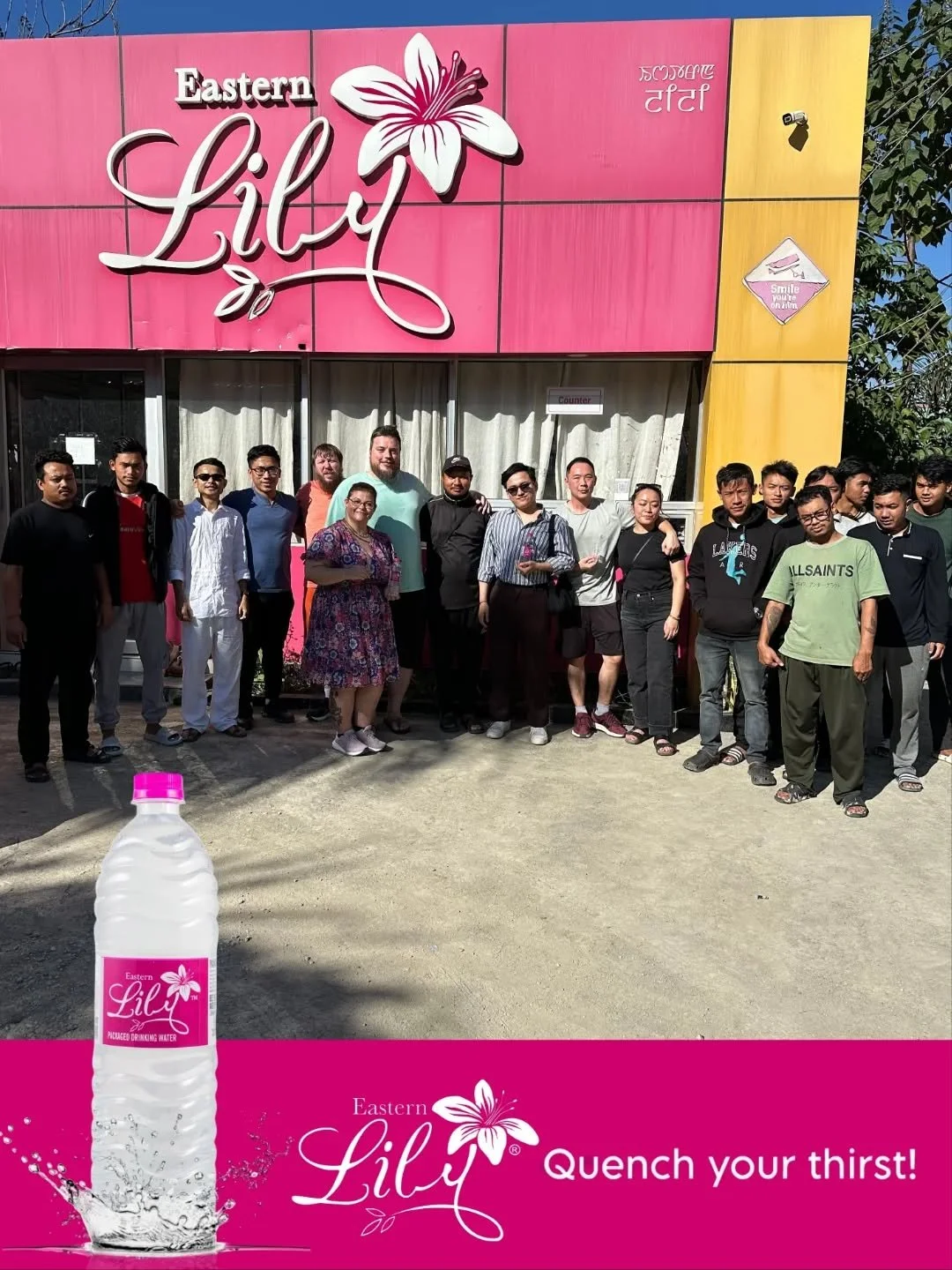 Team @easternlilyofficial with some Canadian Friends 

(hydrate, refresh, water, lily, thirst, canada, canadian, team, pink, factory, bottle)