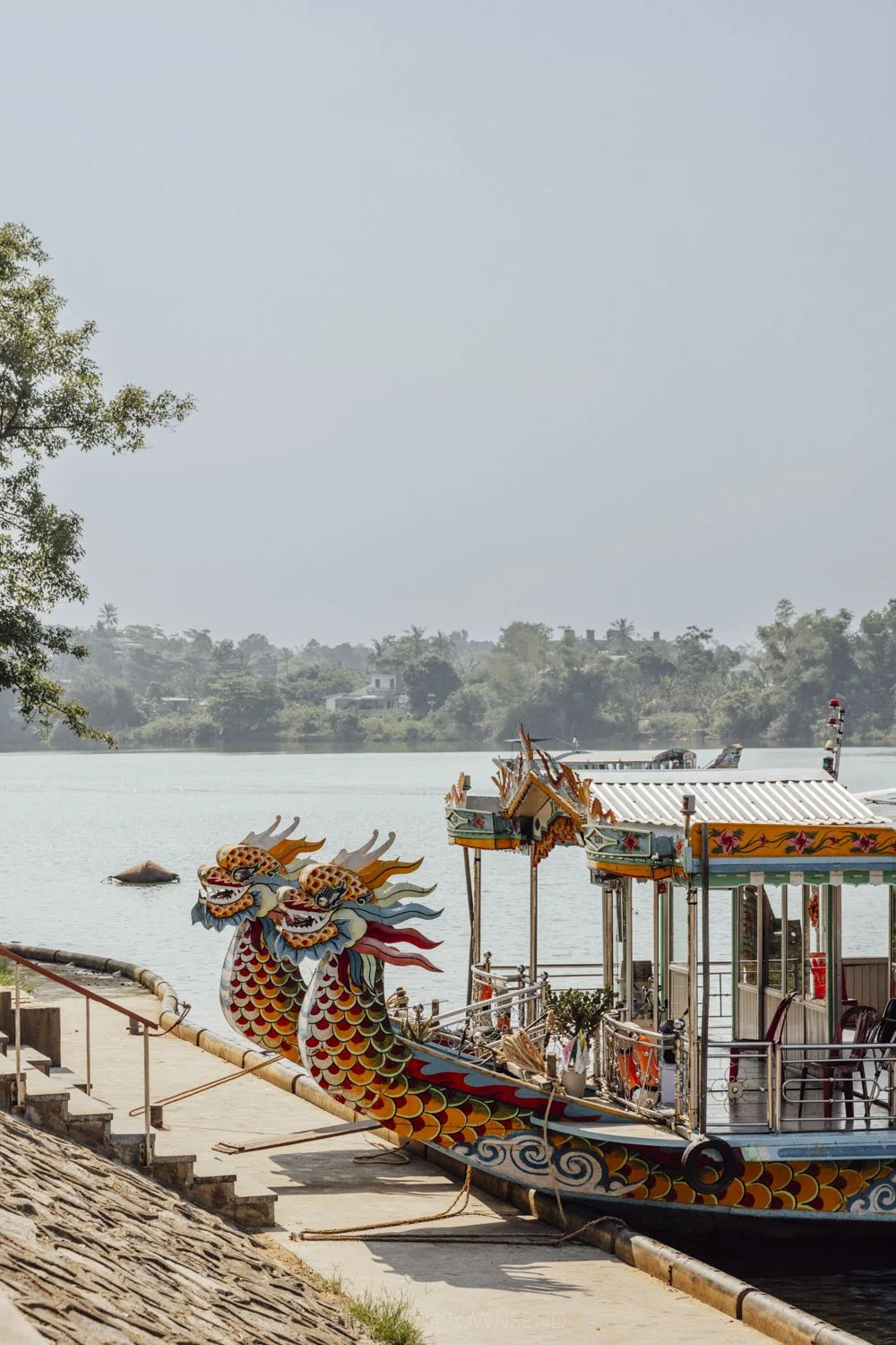colourful dragon boat on the banks of the perfume River, hue