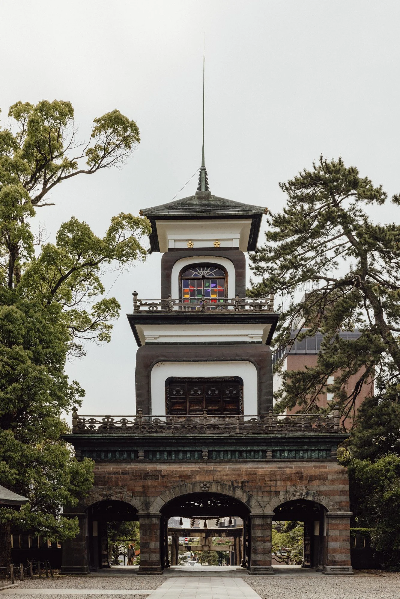Entrance gate of Oyama Shrine, Kanazawa, with a mix of European, Chinese, and Japanese architecture.