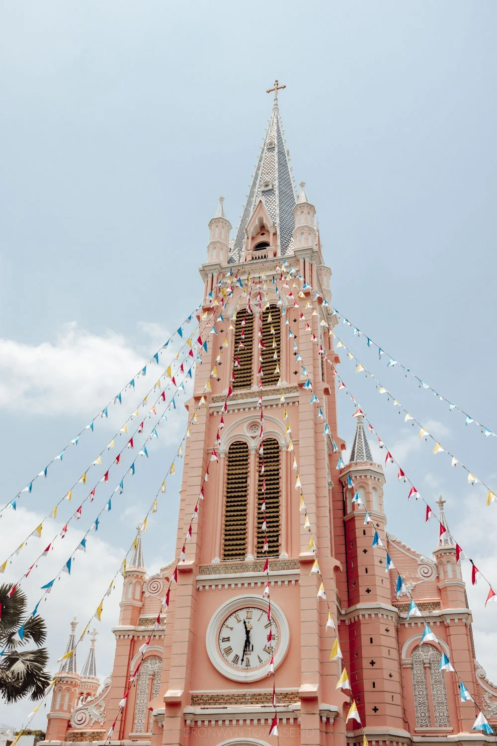 pink church tower of tan dinh church in ho chi minh city vietnam