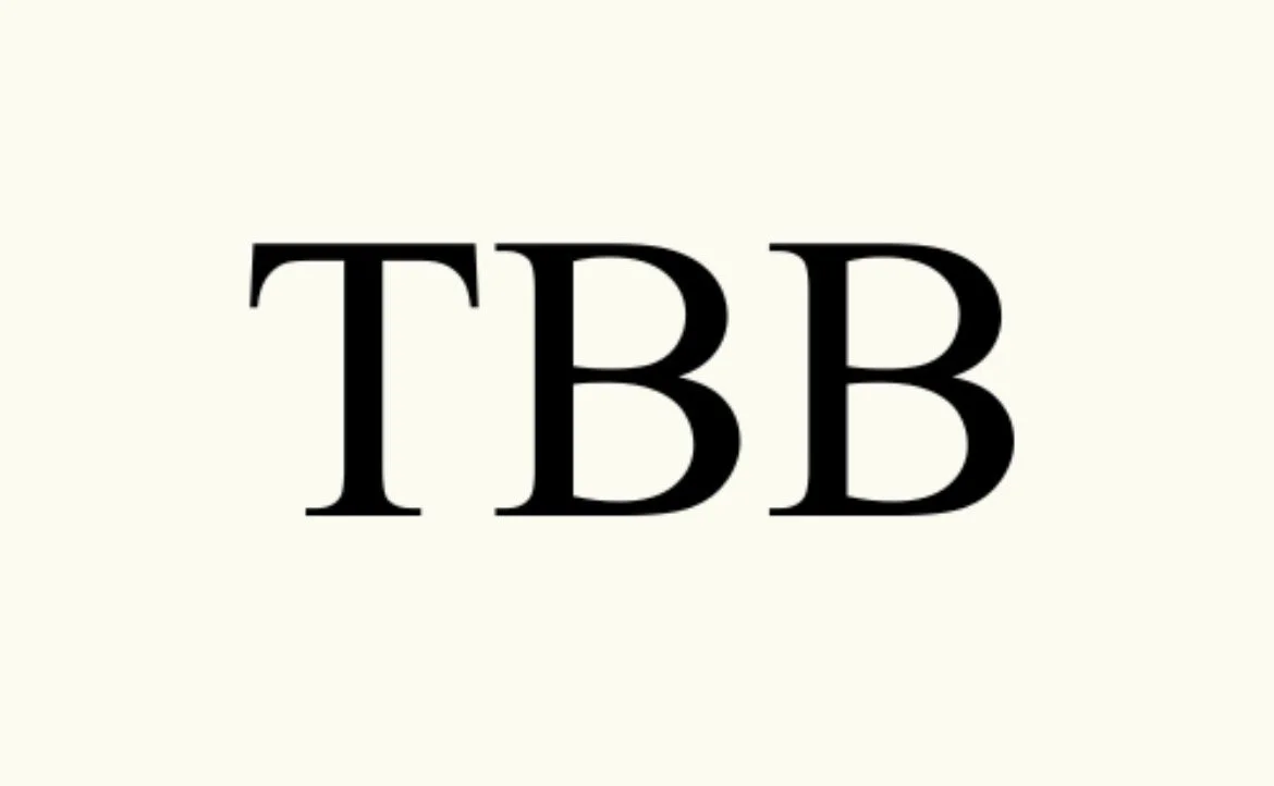 Text displaying the letters 'TBB' in black on a white background.