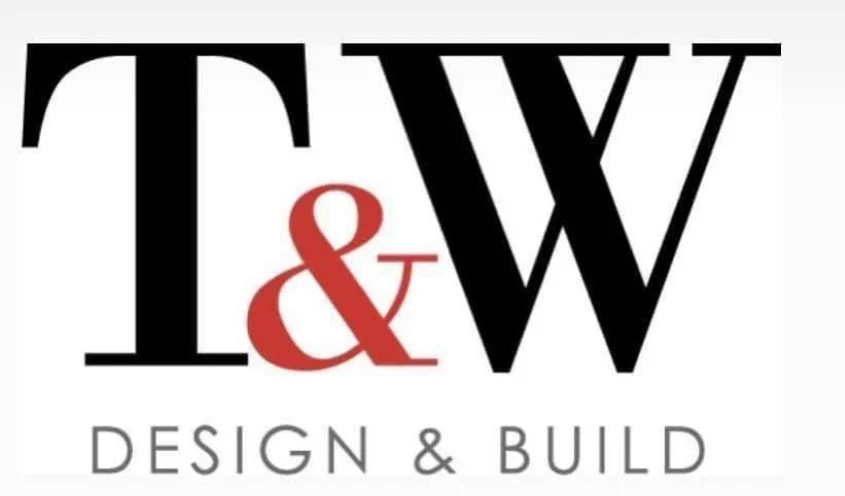 Logo for T&W Design & Build with large black letters 'T' and 'W', a red ampersand, and the words 'Design & Build' underneath.