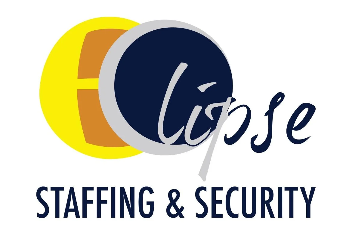 Logo featuring a sun with seven gold and orange rays, a dark blue shield overlapping the sun, and the stylized text 'Lipse' with 'Staffing & Security' underneath.