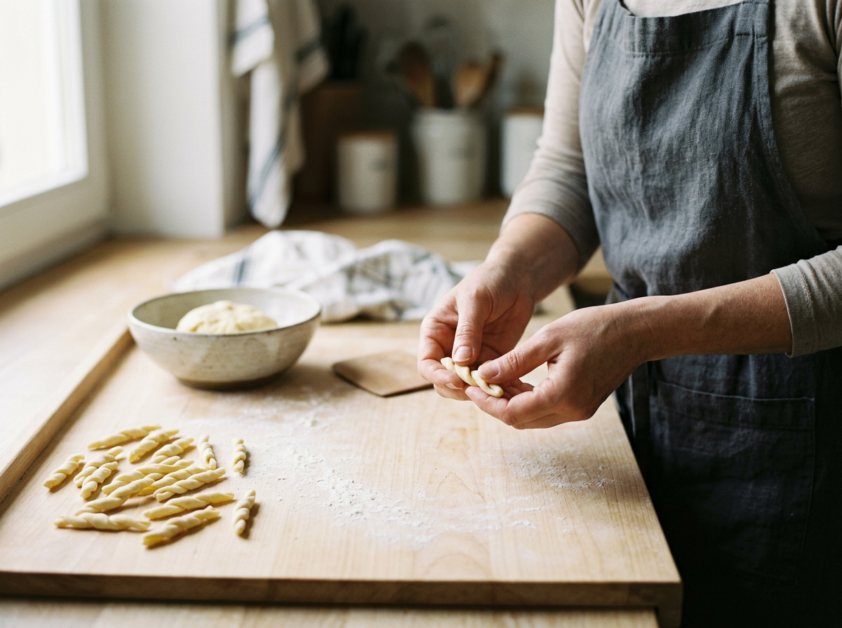 Trofie Pasta Zubereitung von Hand