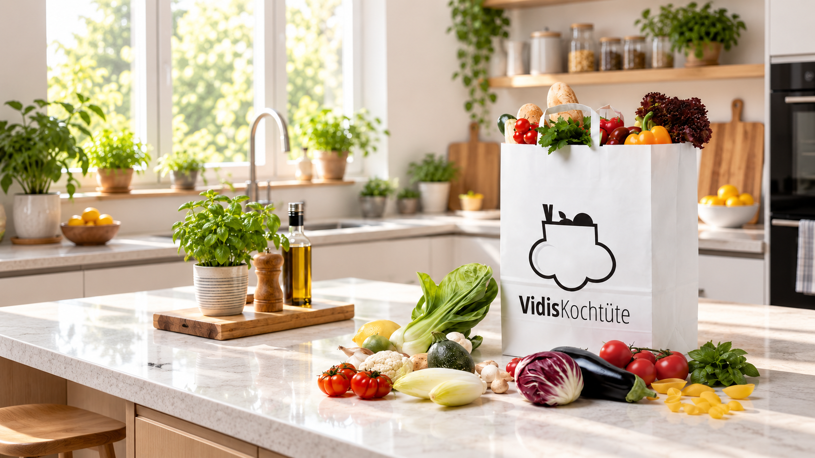 Vidis Kochtüte mit Rezepten und passenden Zutaten zum Selberkochen.
