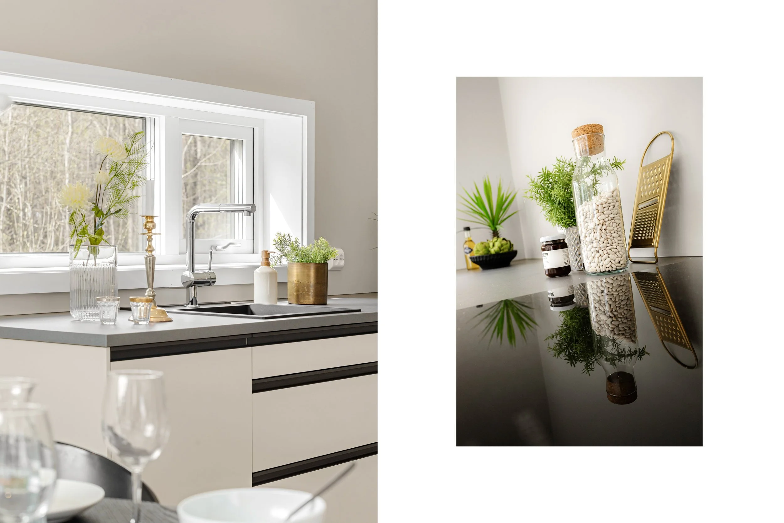 Rene linjer og moderne design preger kjøkkenet.
