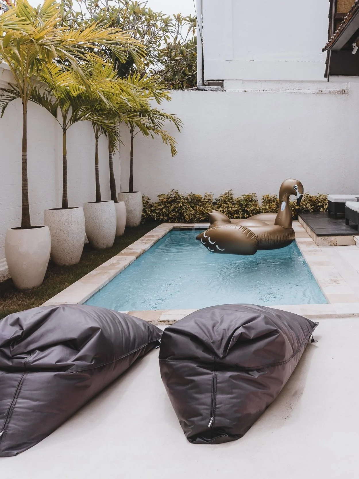 Cozy, Comfortable, modern luxury Bali villa swimming pool with sunbeds