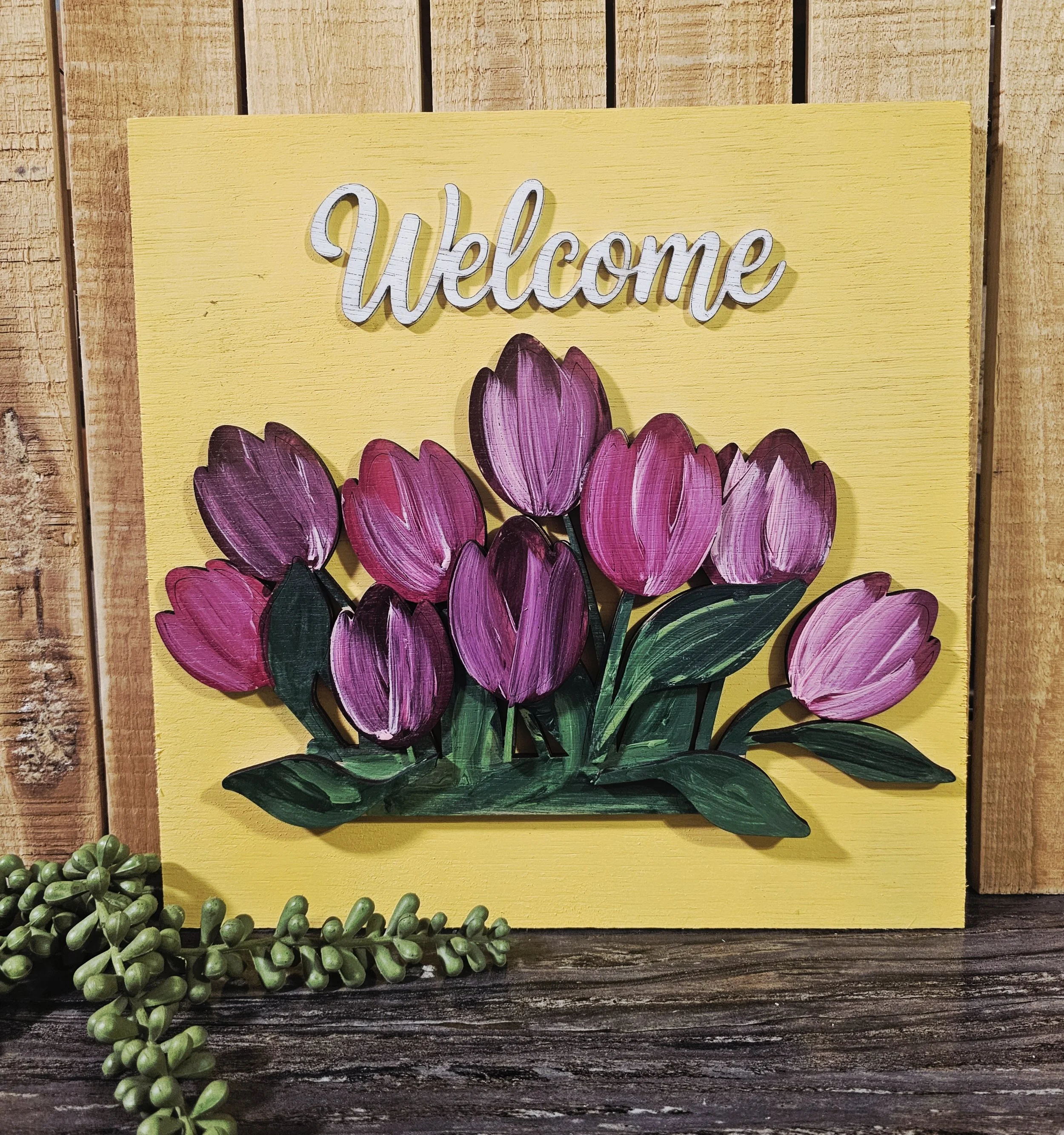 Welcome Tulips Ladder Tile