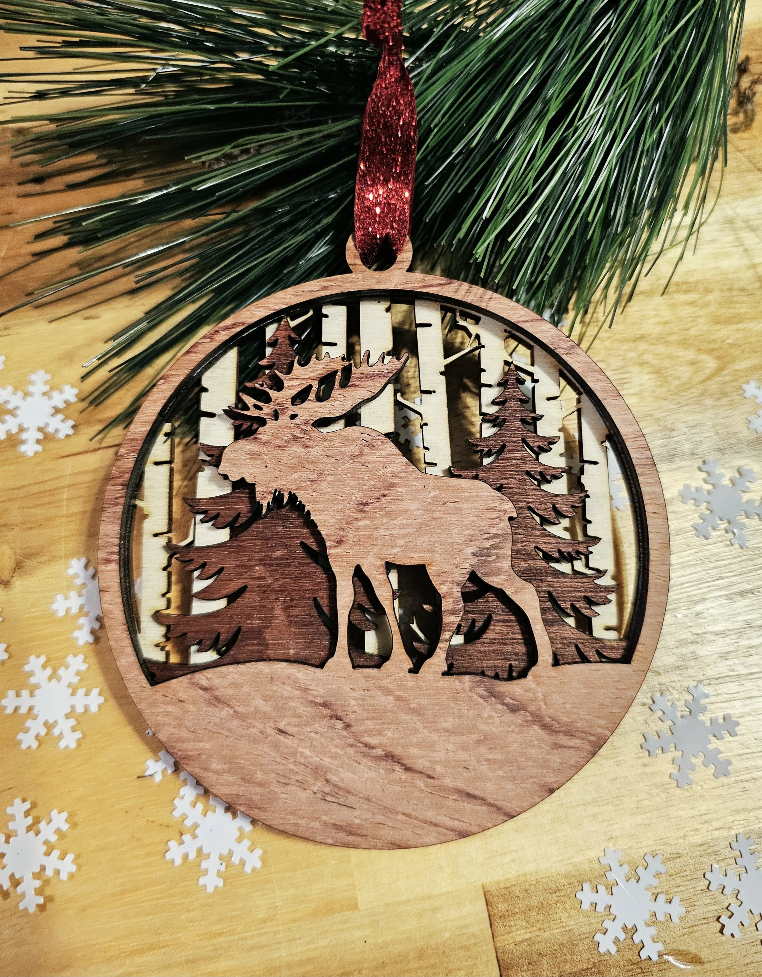 Cherry Wood Moose Ornament