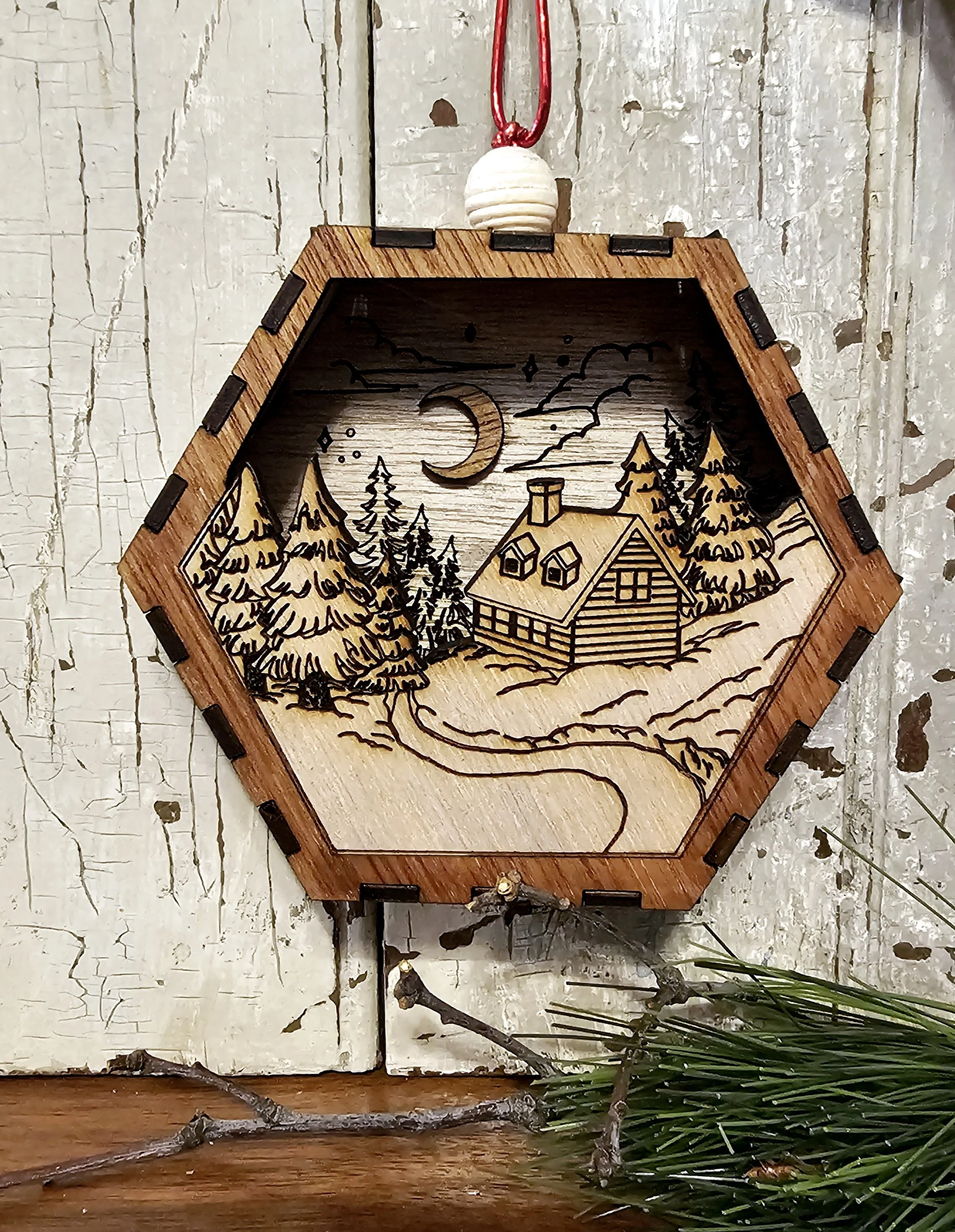Cabin 3d Christmas Ornament