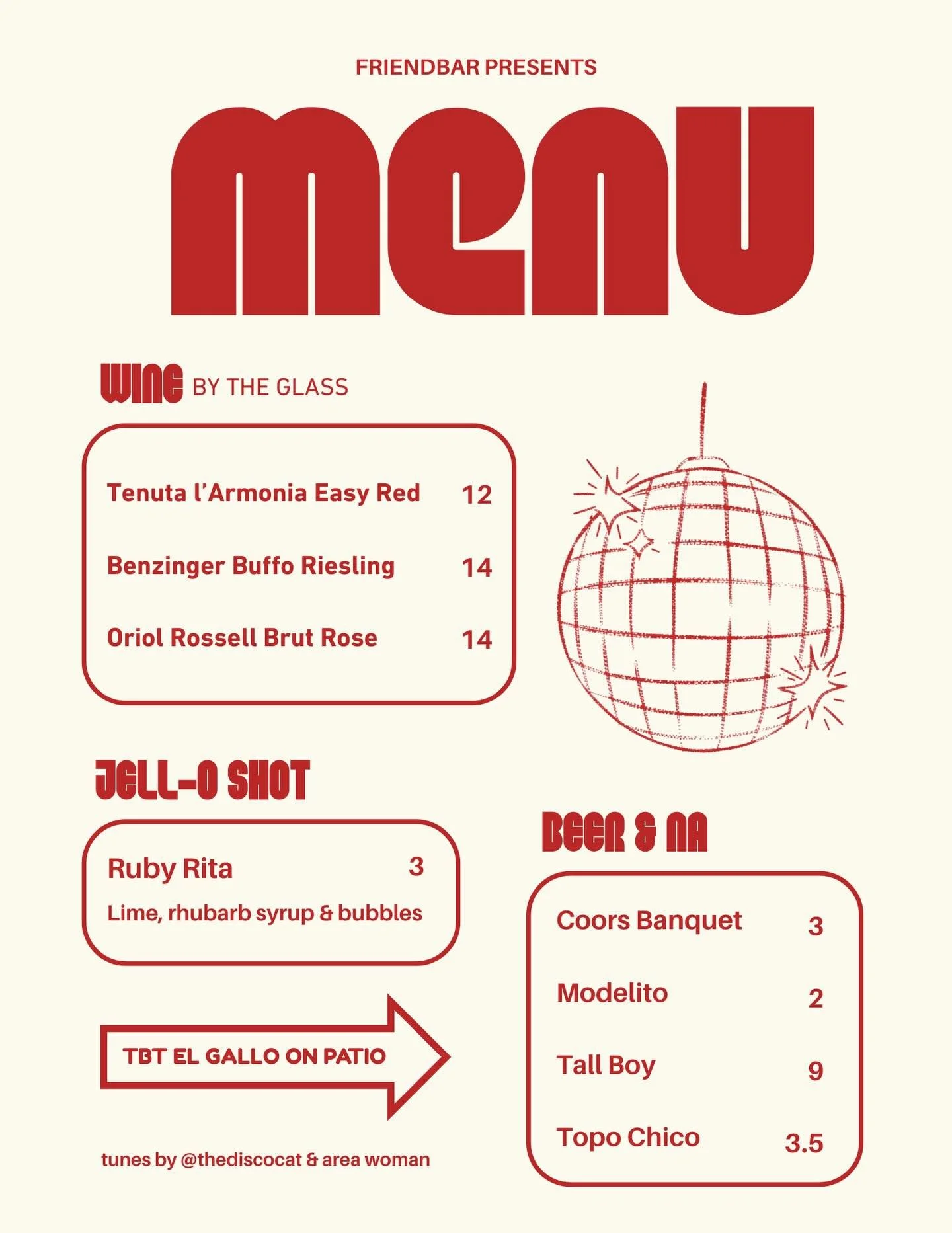 DANCE PARTY MENU!

this saturday we have a fun vinyl night planned for you featuring DJ&rsquo;s @elizachildress and @thediscocat - food by @tbtelgallo 

come hang with us, drink some wine, and dance the night away 

WHERE: Pizza bones / friendbar 
WH