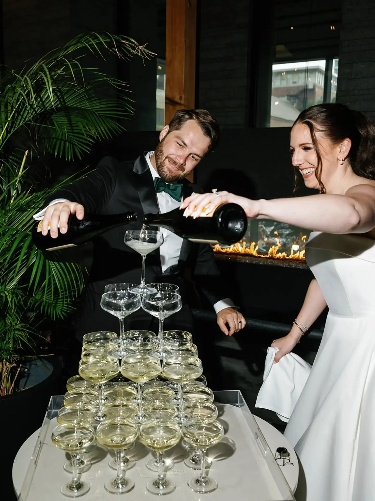 The best way to kick off your reception? 
A champagne tower with your favorite bubbly.

Photography: @sydneymariephotography
Hair/Makeup: @hairs2thebride
Venue: @chicagowinery
Florist: @f4dweddings
Entertainment: @luniksentertainment
Cake: @sweetmand