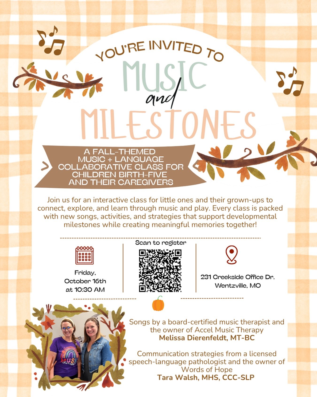 Music &amp; Milestones: a music + language collaborative class

🗓️ Friday 10/16 at 10:30 AM
📍 Accel Music Therapy LLC in Wentzville

🔗 Reserve your spot now (link in bio)

‼️ Early registration: $30 through 10/9
Regular: $35 starting 10/10

🎶 Eac