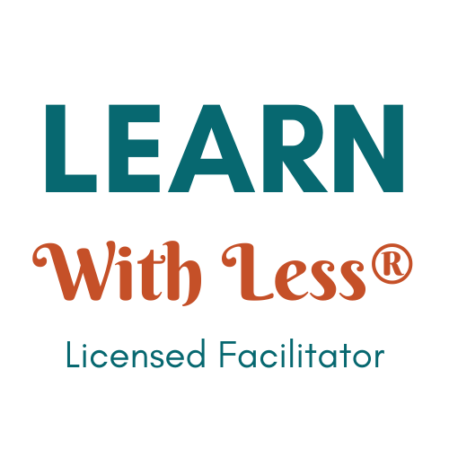 Logo for 'Learn With Less', licensed facilitator in St. Charles, MO