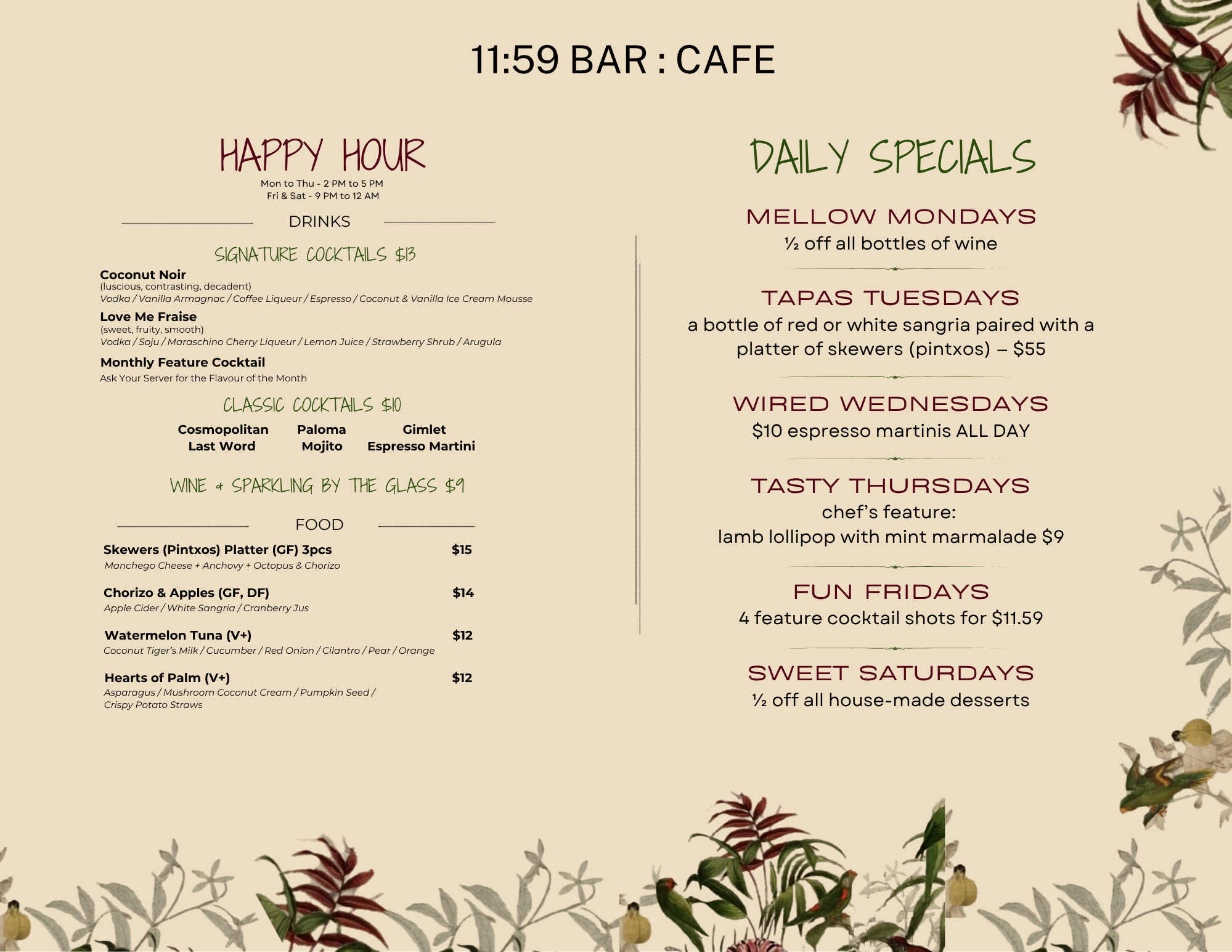 11:59 Happy Hour & Daily Specials Menu