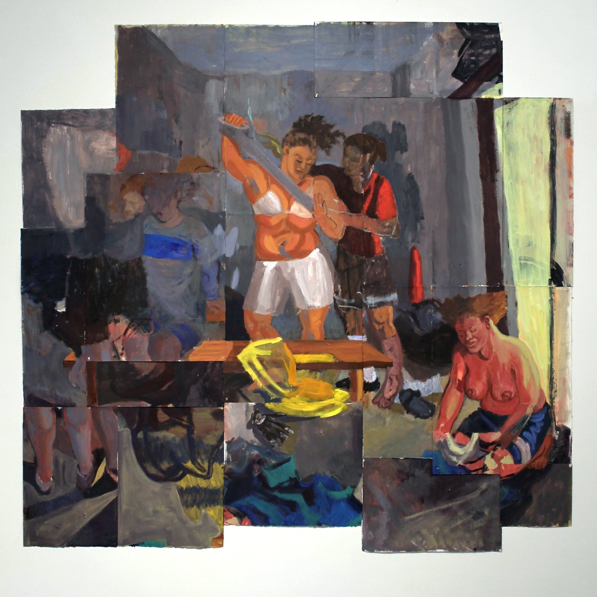   Locker Room  84 in x 88 in oil on paper 2014 