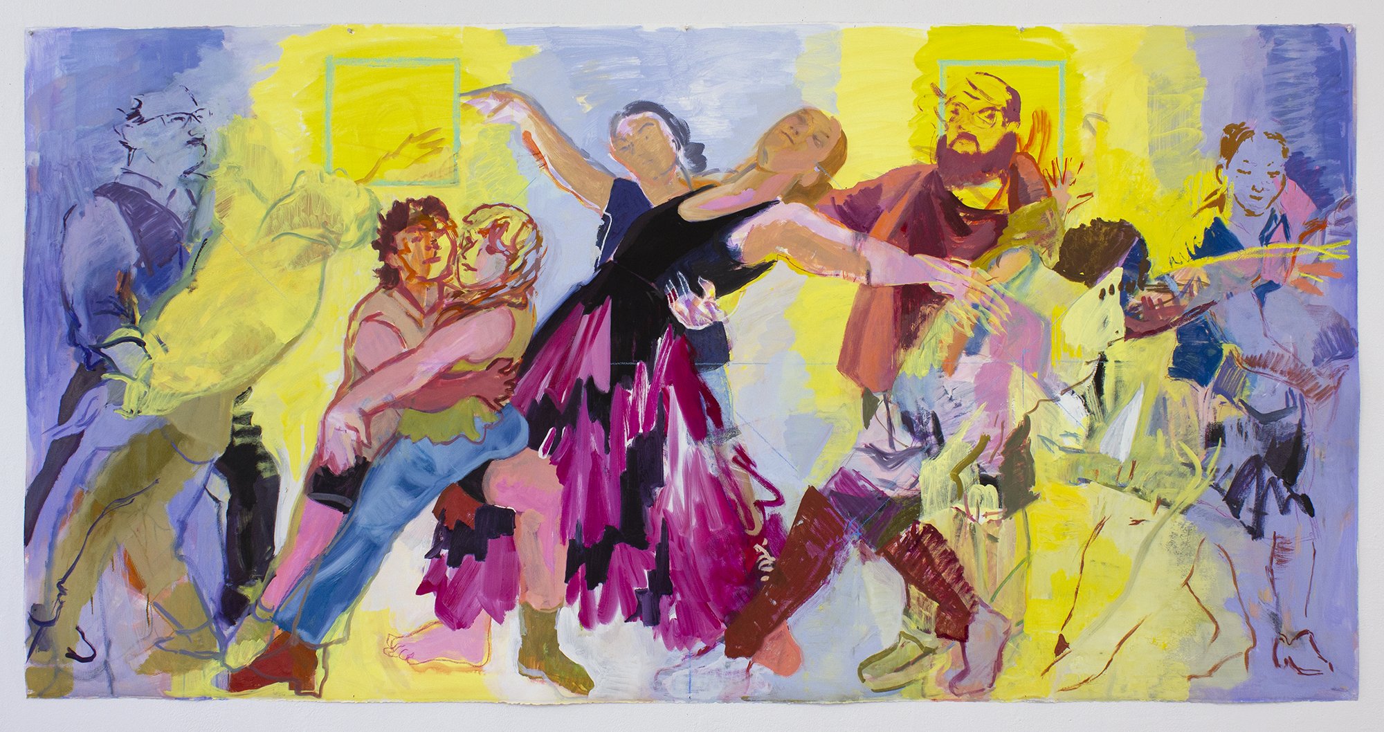   Double Square / Byrdcliffe Dancers  2025 oil on paper 42 × 84 in 