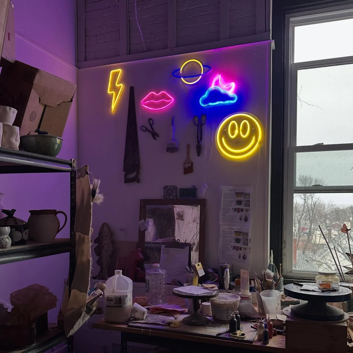 Our teachers lounge has new cool neon vibes!! 🙂⚡️👄🪐🌤️