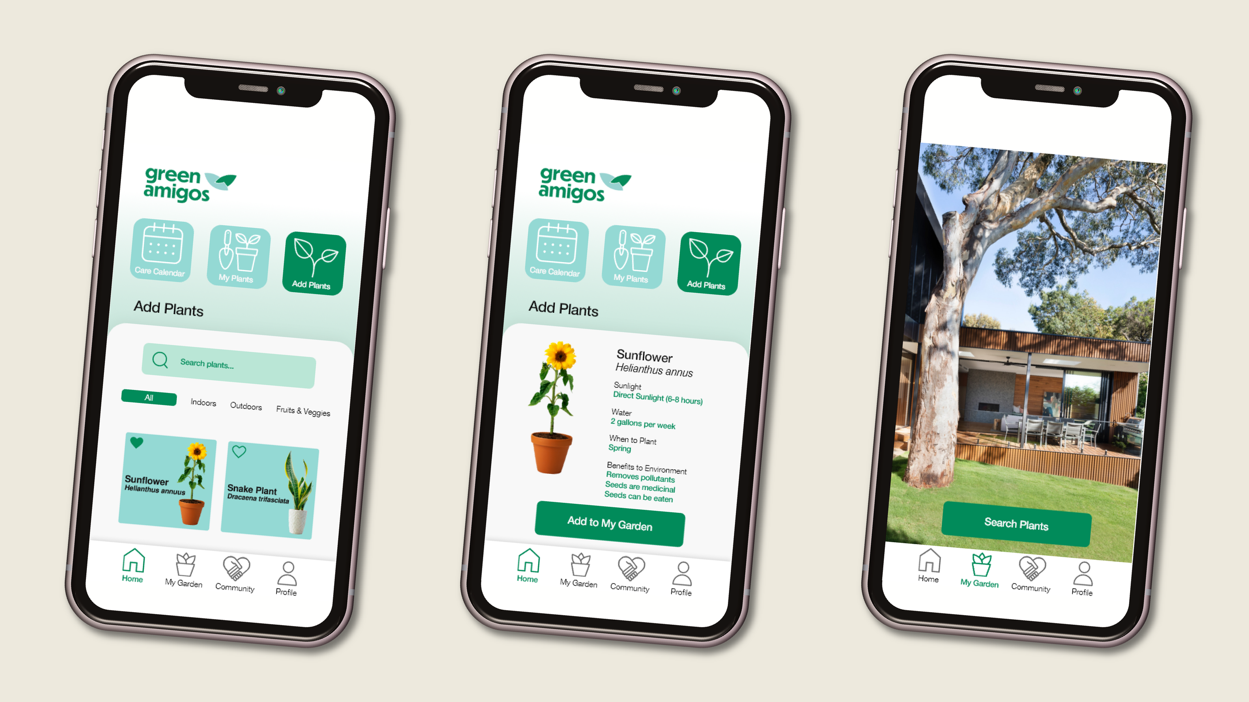 Green Amigos app mockups