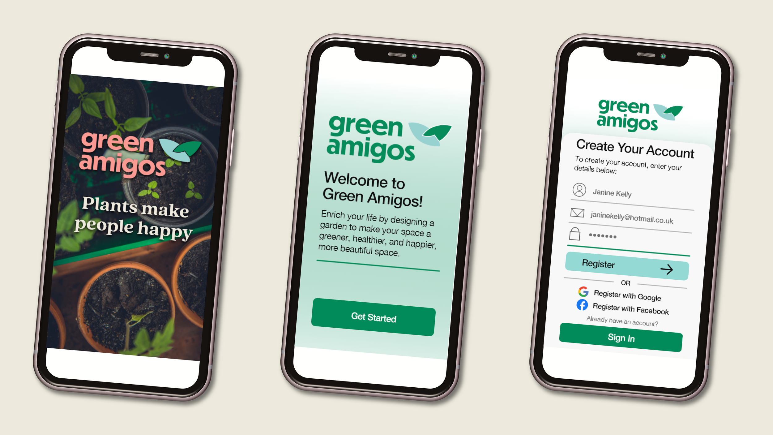 Green Amigos app mockups