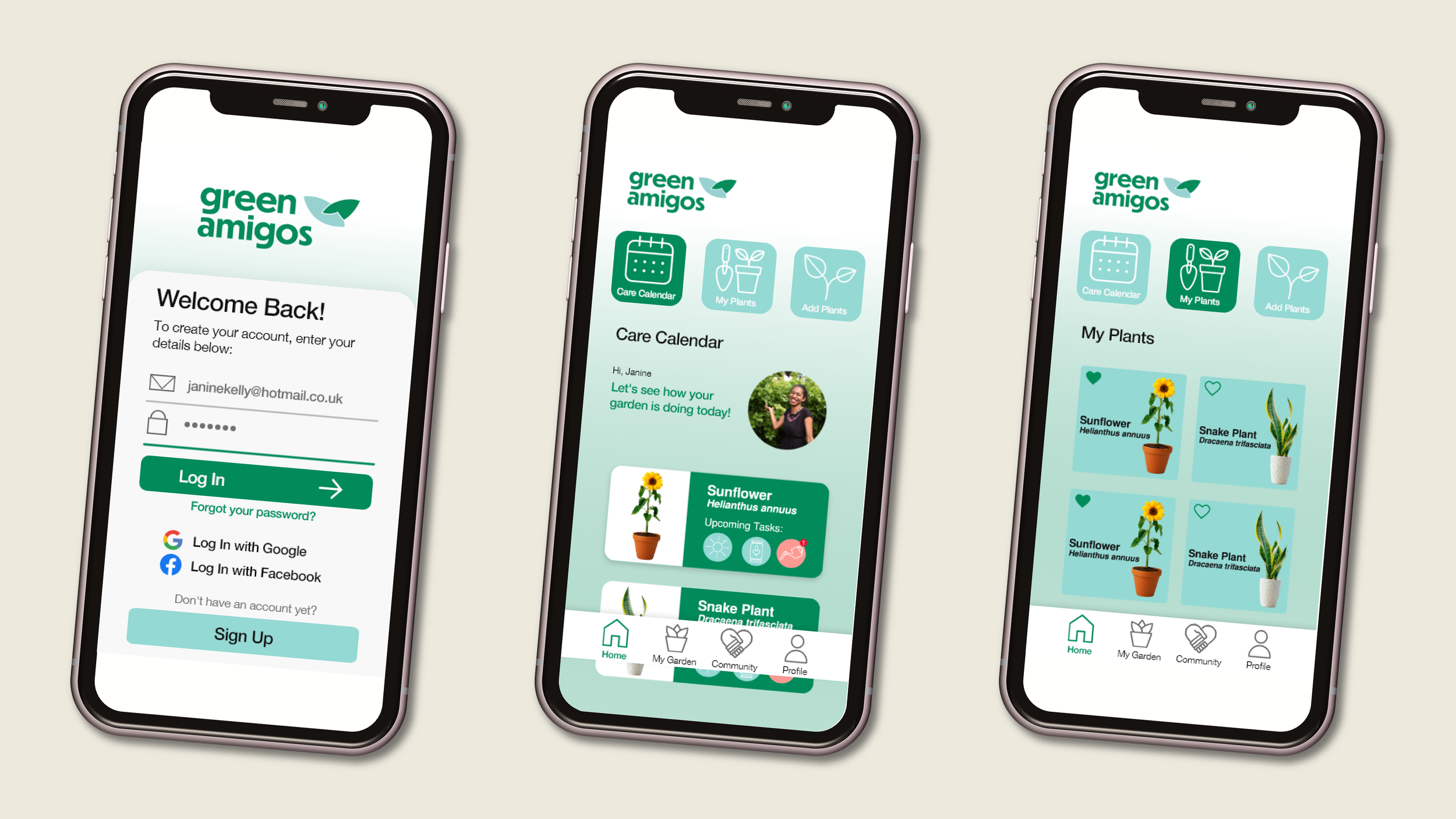 Green Amigos app mockups