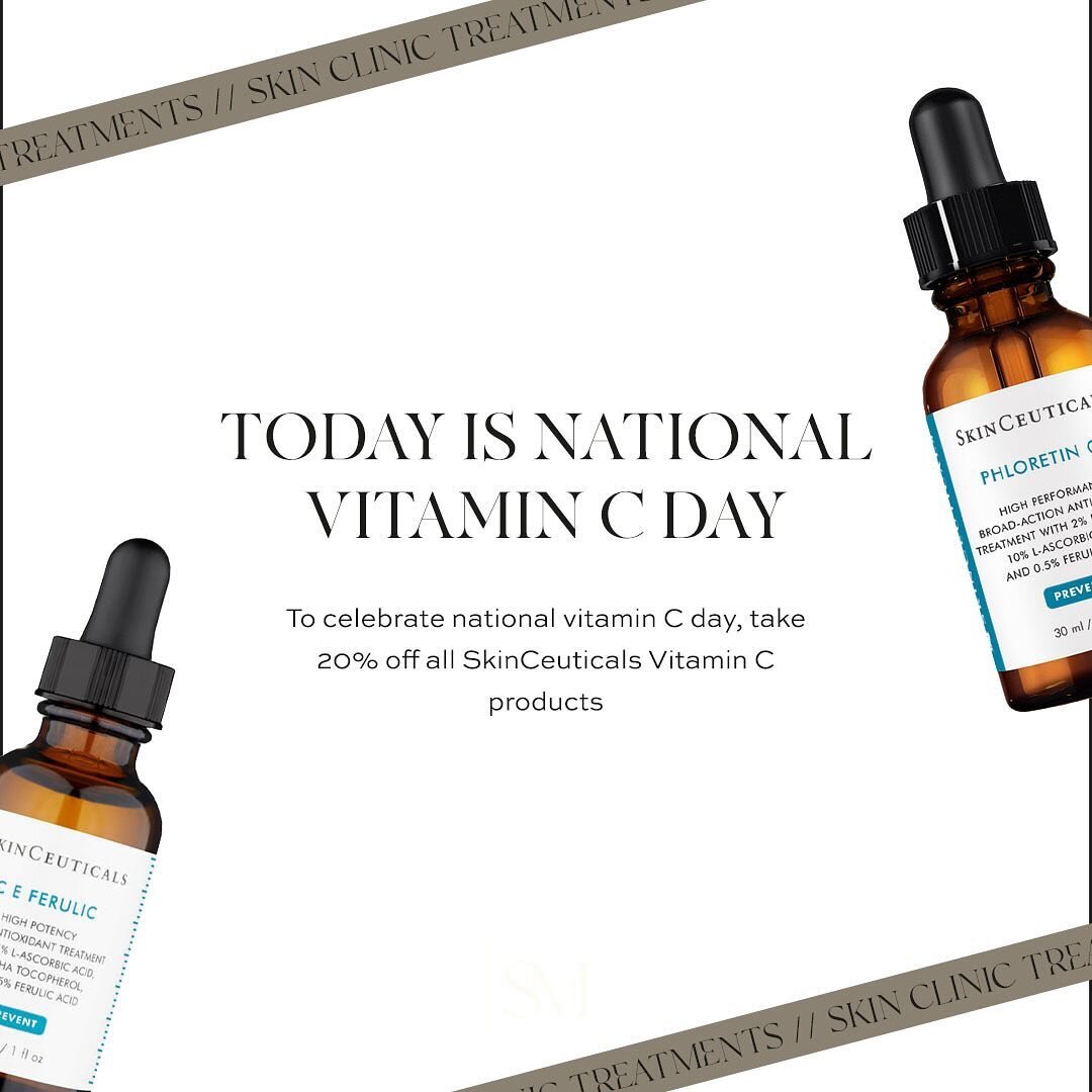 V I T A M I N  C 

&bull;

To celebrate National Vitamin C Day we&rsquo;re giving you 20% off the entire SkinCeuticals Vitamin C range (excluding the Double Defence Kit - but this does have &pound;20 off too!) SkinCeuticals Vitamin C serums are backe