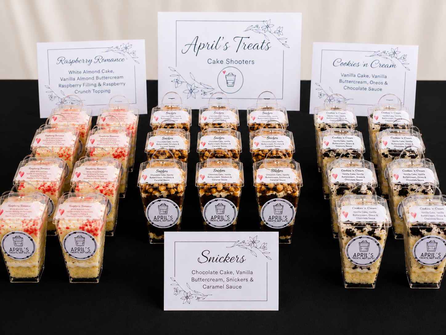 Raspberry Romance, Snickers, Cookies 'n Creme Shooters