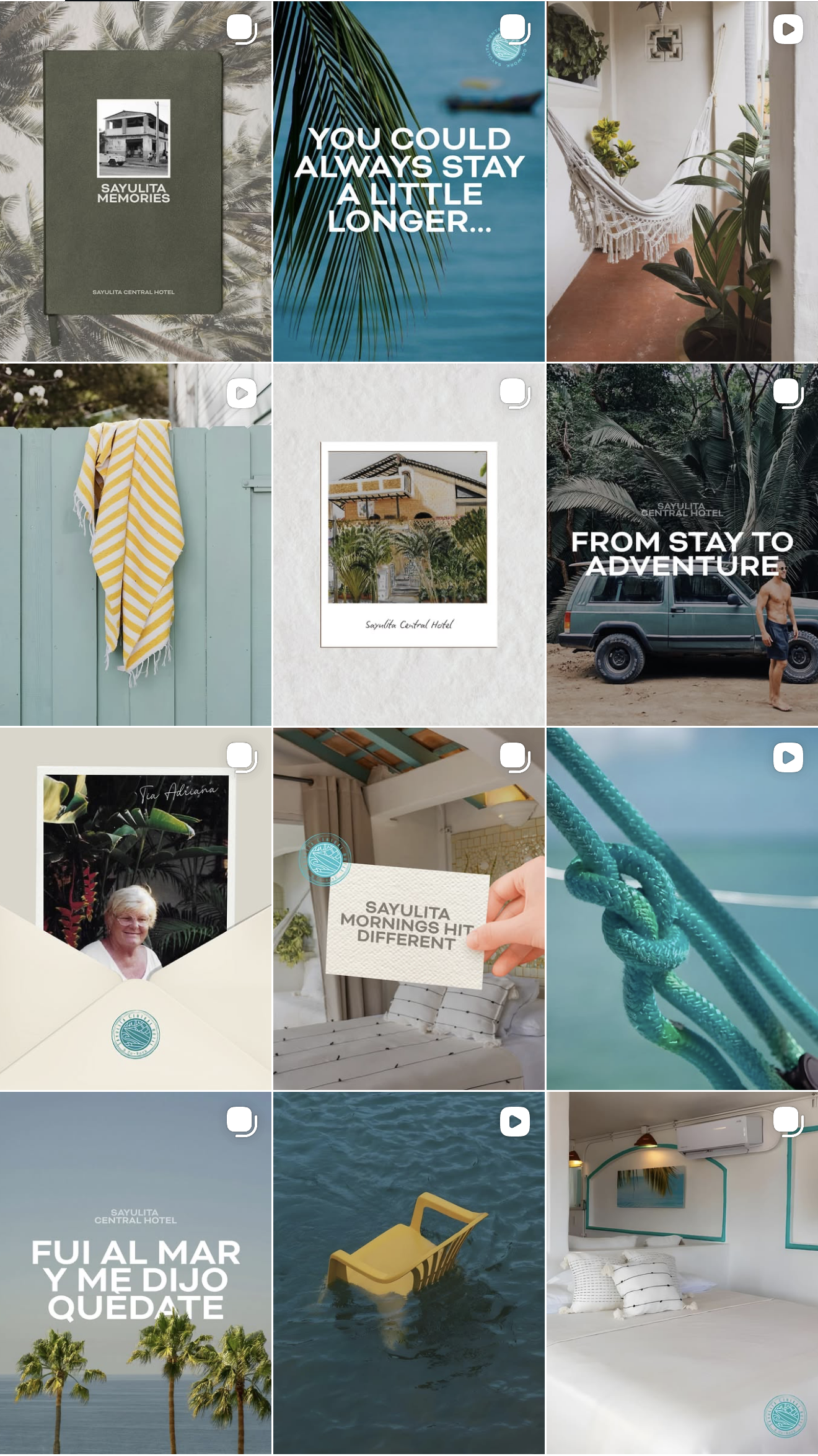 Instagram feed of Hotel Sayulita Central, a boutique hotel in the heart of Sayulita, Mexico near the beach, restaurants, and surf.