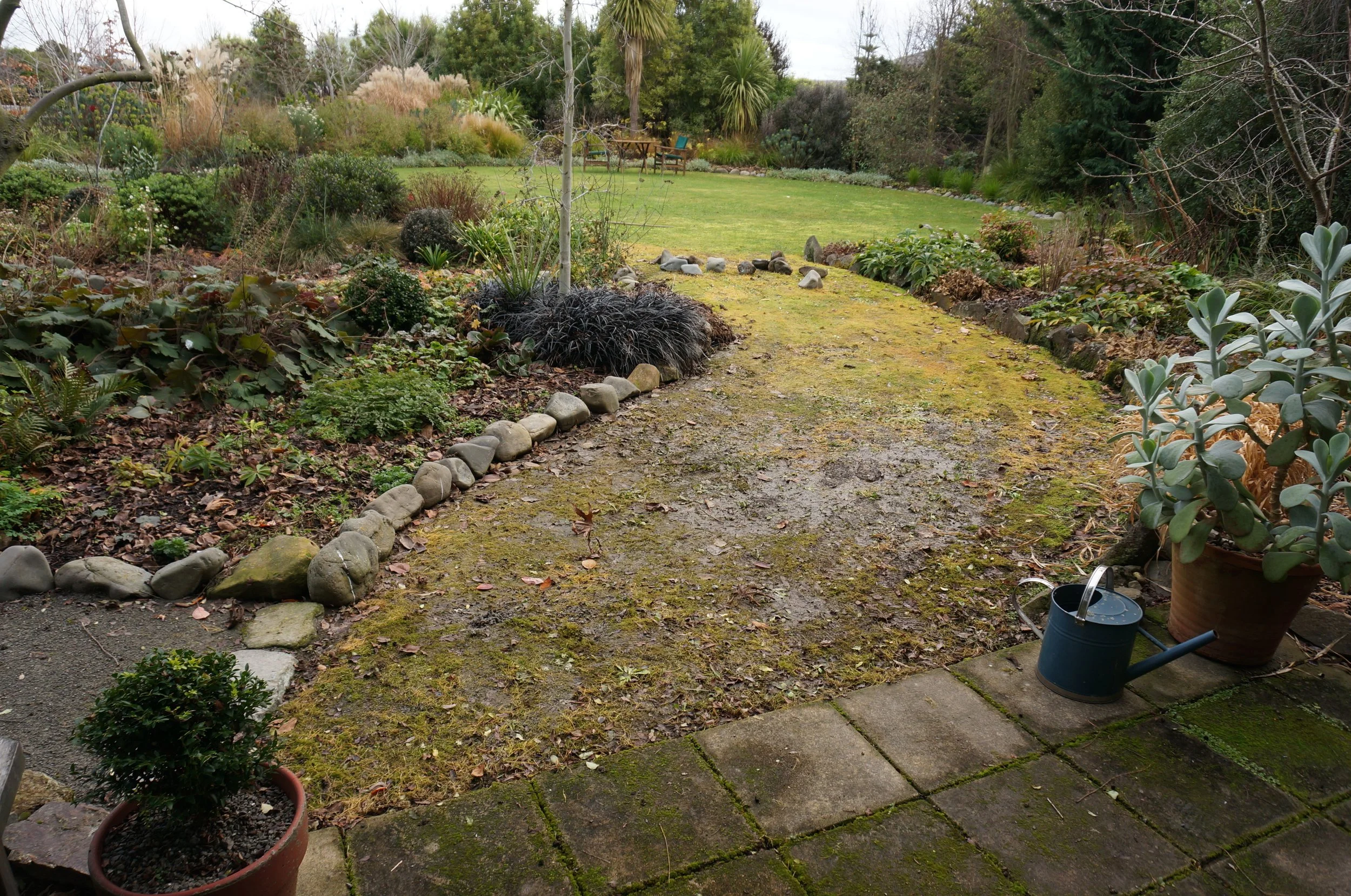 The soil in this area, close to the creek, is heavy blue clay. We leave it alone, apart from mulching.