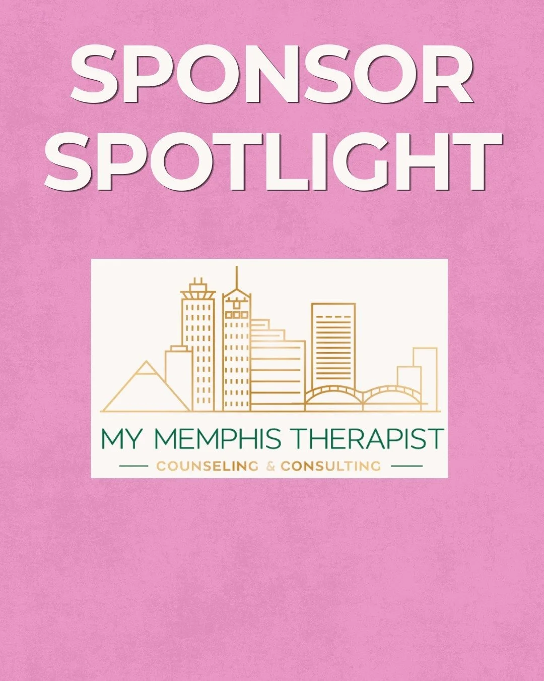 We can't wait to see you tomorrow! Here is another sponsor spotlight- we are so thankful to @mymemphistherapist for being a part of this event. 

About MMT: At My Memphis Therapist, we offer a boutique, personalized approach to counseling designed sp