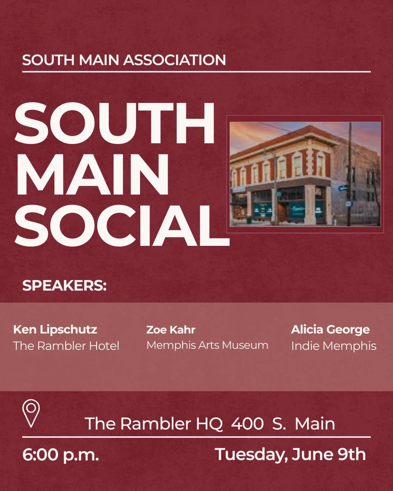 We heard you all loved @therambler_memphis last night! Get ready to meet us there again for our monthly social! There will be tours, community, updates, and of course drinks and eats! @olddominick @indiememphis @brooksmuseum @memphisartmuseum 

📍400