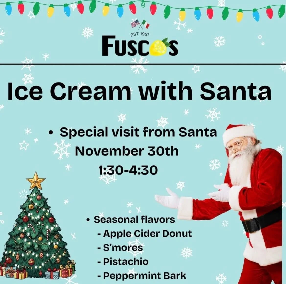 Tomorrow, Sunday Nov 30!!! 
Visit Santa 1:30-4:30