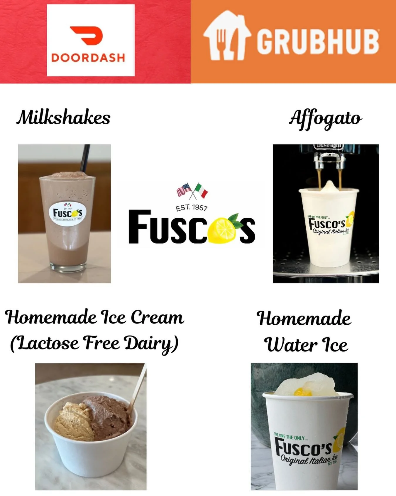 Now offering Fusco&rsquo;s through both, DoorDash &amp; Grubhub!