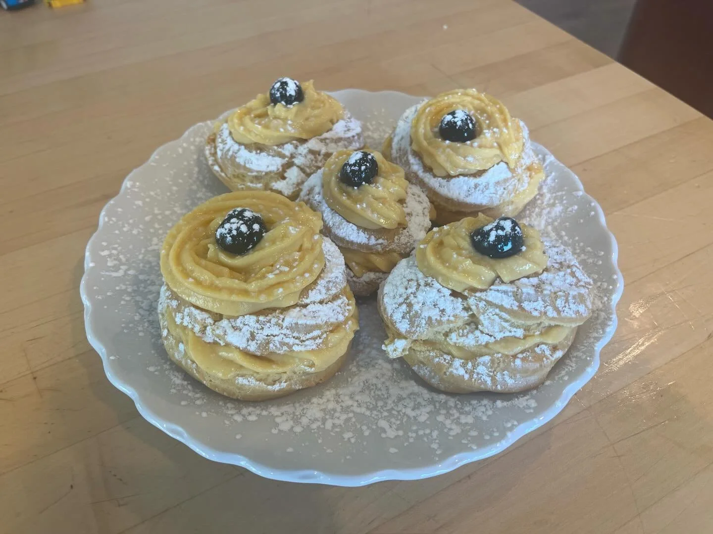 St. Joseph Zeppoli will be available Thursday March 19th. Limited amount, so please order and reserve by DM or Email fuscositalianice@gmail.com ASAP. 

Choux pastry dough filled and topped with vanilla Italian custard (Crema Pastaccera), finished wit