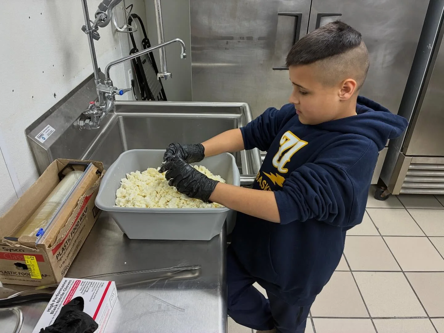 Fresh Mozz by Giuseppe this beautiful Saturday morning. 
Teach &lsquo;em young!
