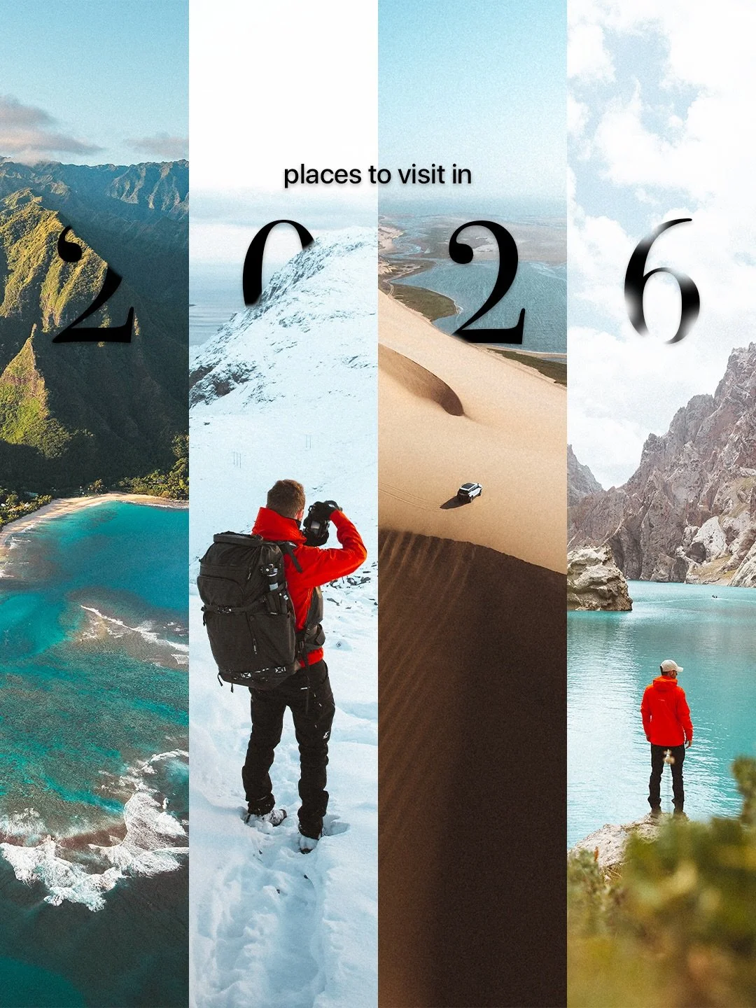 10 Places to visit in 2026 🌍✨

If you&rsquo;re dreaming of landscapes that make you feel small, alive, and curious again - start here.

📍 Namibia &mdash; Endless deserts, surreal dunes, wildlife encounters and some of the darkest skies on Earth. Ra