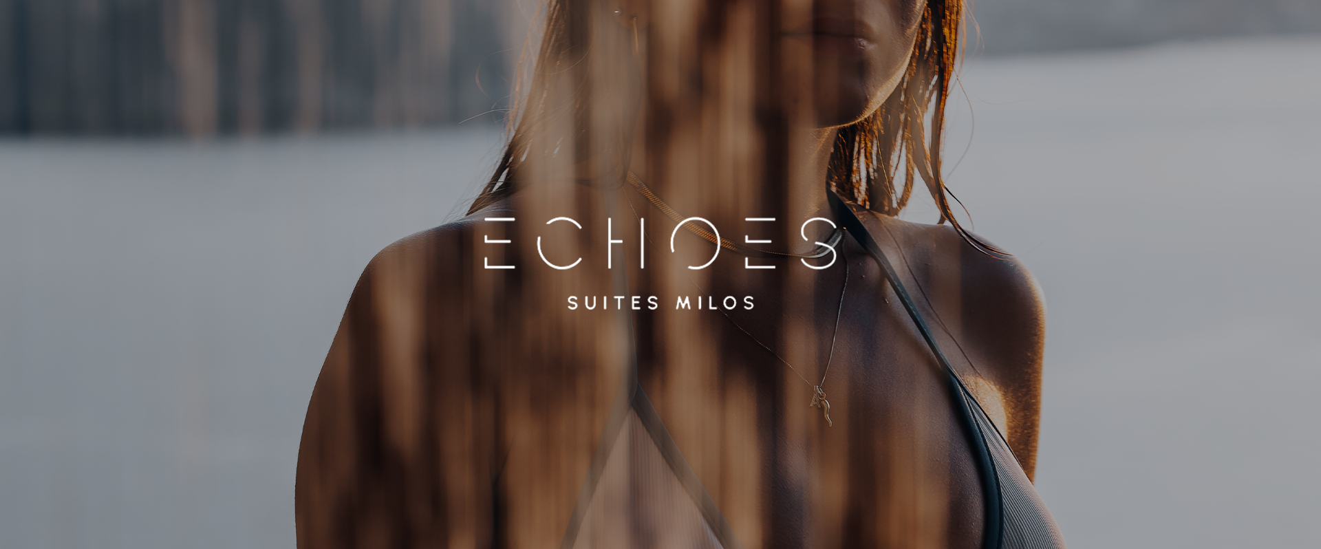 A woman in a swimsuit with wet hair stands by a body of water, with the word 'ECHOS' overlaid in the center.