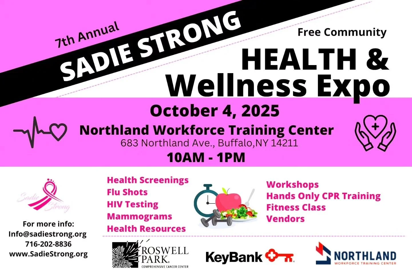 Sadie Strong is kicking off Breast Cancer Awareness month on Saturday, October 4, 2025, with the 7th Annual Sadie Strong Community Health and Wellness Expo from 10am to 1pm at the Northland Work force Training Center. This free community event will i