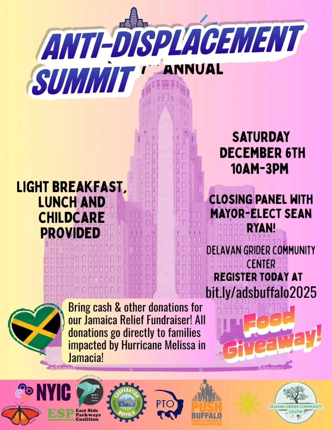 Annual Anti-Displacement Summit

@ijaz.jaciel
@seanryanforbuffalo

Buffalo, NY &mdash; Local housing justice organizations, community partners, and residents will gather for the 7th Annual Anti-Displacement Summit on Saturday, December 6th, from 11:0