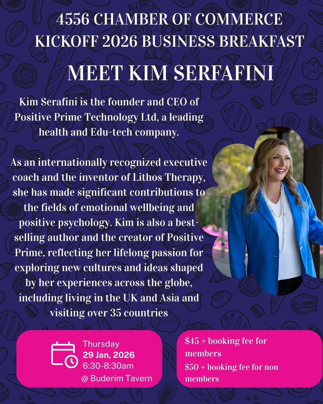 Meet Kim Serafini, our guest speaker for our 2026 Business Breakfast!

Kick off 2026 with the Chamber&rsquo;s Business Breakfast and hear from Kim Serafini, founder and CEO of Positive Prime Technology Ltd, a leading health and edu-tech company.

Kim