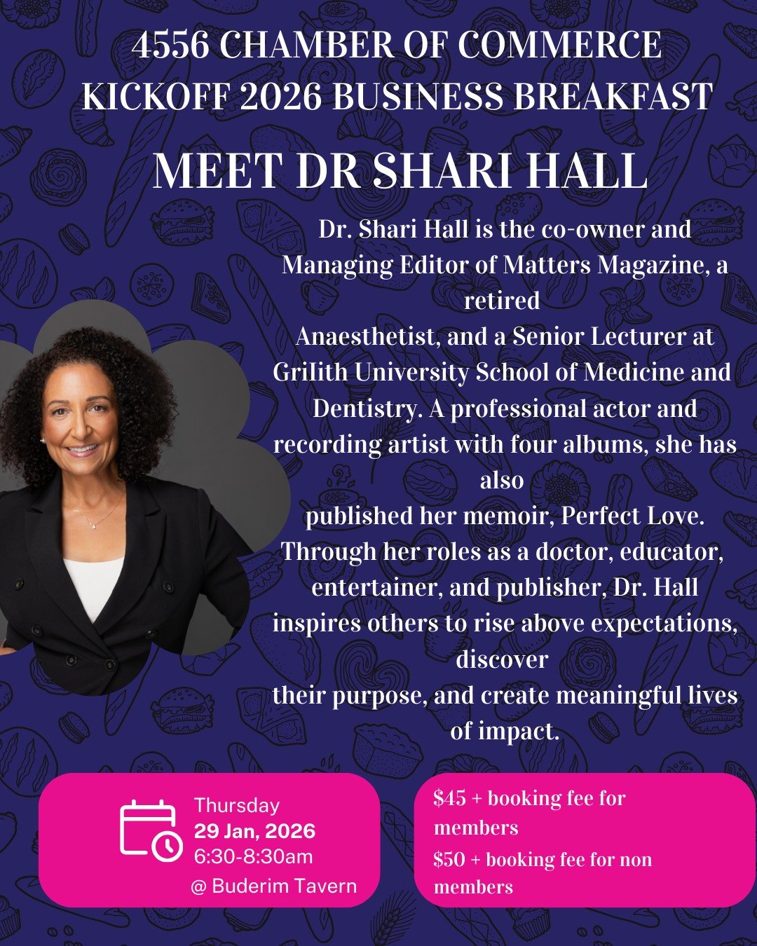 Meet Dr. Shari Hall, our emcee for our 2026 Business Breakfast!
Join us at the Chamber&rsquo;s 2026 Business Breakfast and be guided through the morning by our inspiring emcee, Dr. Shari Hall.

Dr. Hall is the co-owner and Managing Editor of Matters 