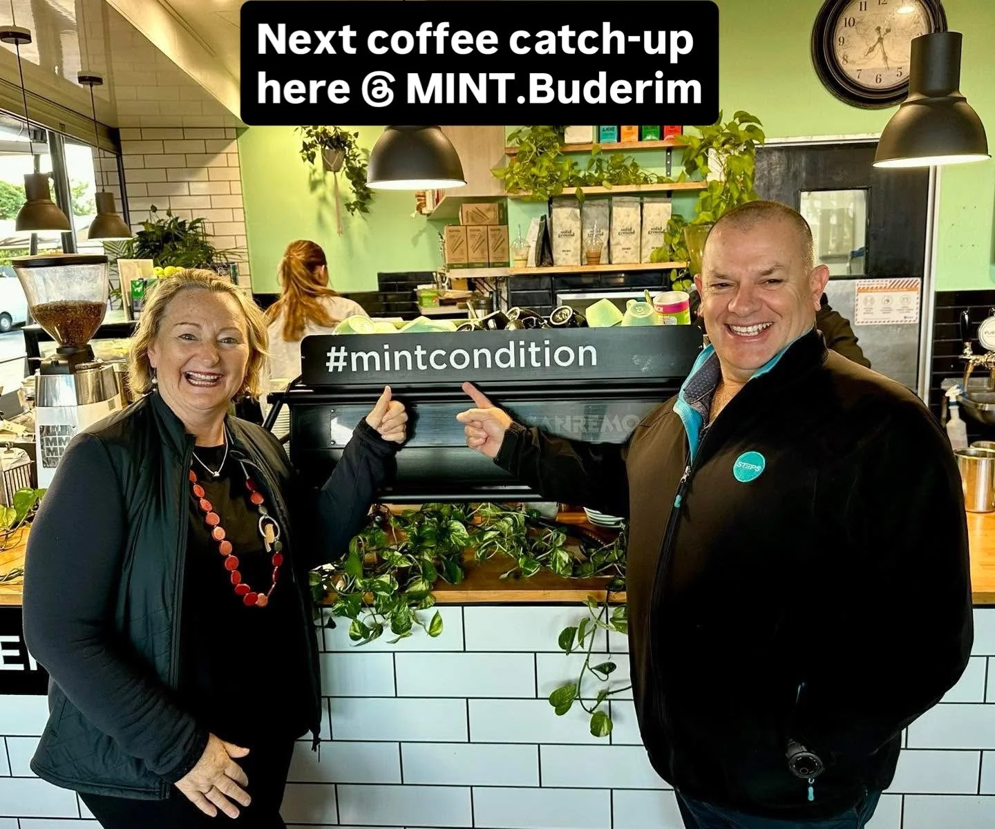 Guess where we&rsquo;ll be for our next Coffee Catch Up on October 6 (that&rsquo;s next Tuesday @ 7.30am). 

Jenny Collett &amp; Michael Williamson are pointing the way (or are they saying that they&rsquo;re in &lsquo;mint condition&rsquo; to @mintbu