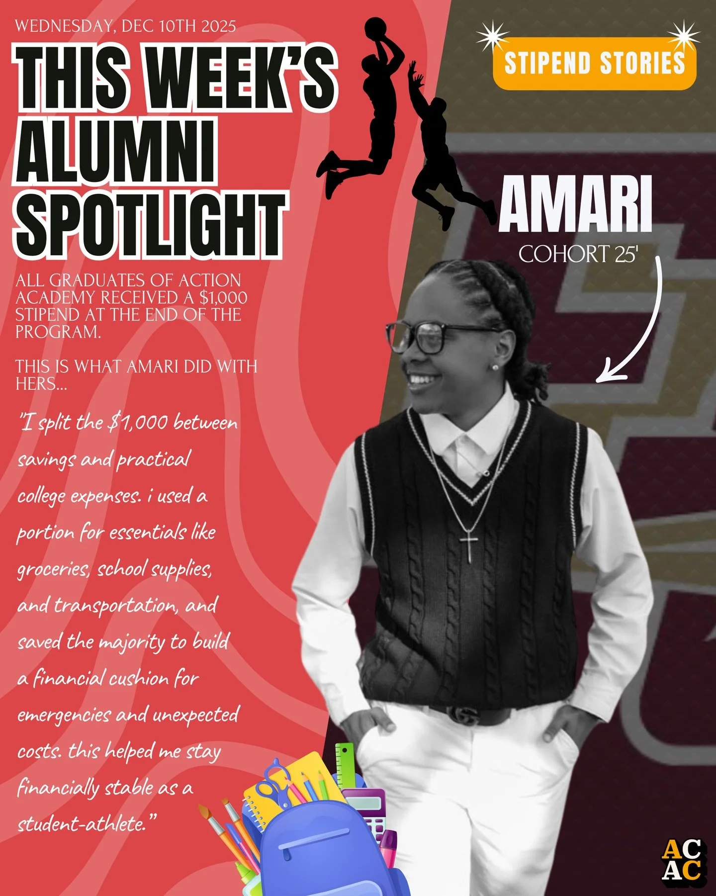 Amari made her stipend work for her; covering essentials and stacking savings to stay steady as a student-athlete. Smart money moves🤩💵
&bull;
&bull;
&bull;
#actionacademy #explorepage #stipendstories #collegesuccess #studentspotlight