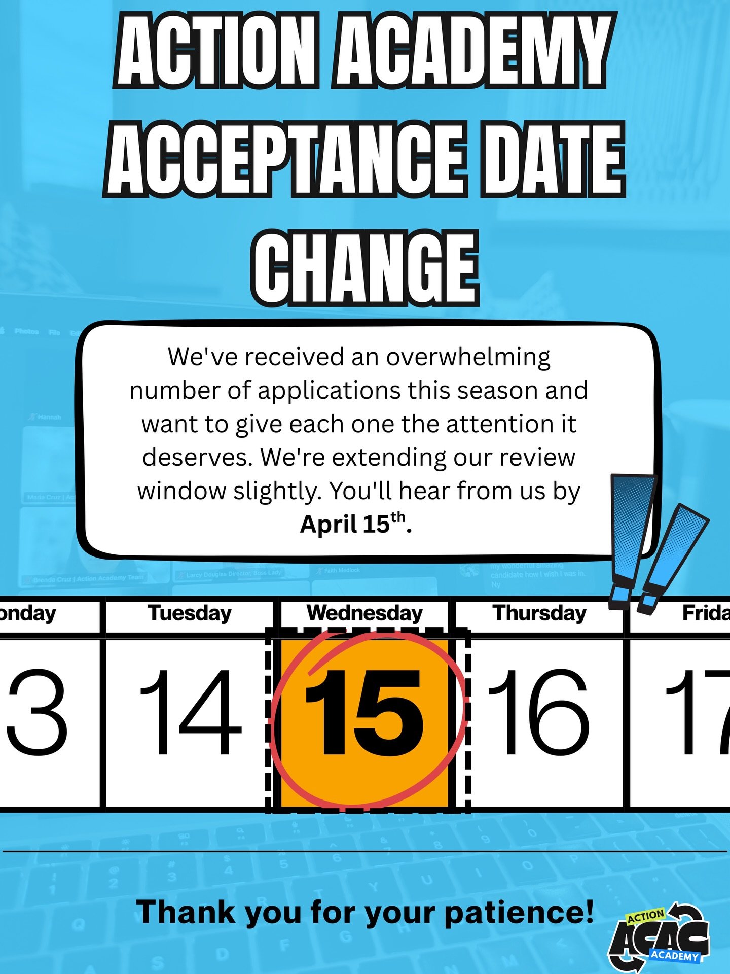 We want to give every single application the attention it deserves, so decisions will now be out by April 15th. Thank you for your patience.💙 
&bull;
&bull;
&bull;
#actionacademy #applications #datechange #civicaction #genz