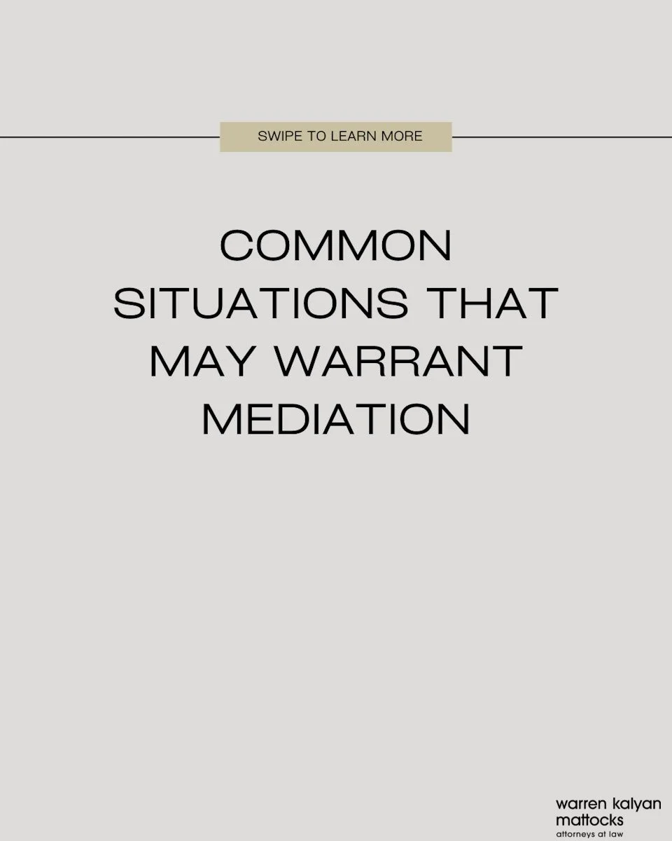 When tensions are high but relationships must continue, mediation offers a neutral, structured space to find a resolution, and it works in more situations than many realize. Swipe through for some common reasons for mediation. 

If you or someone you