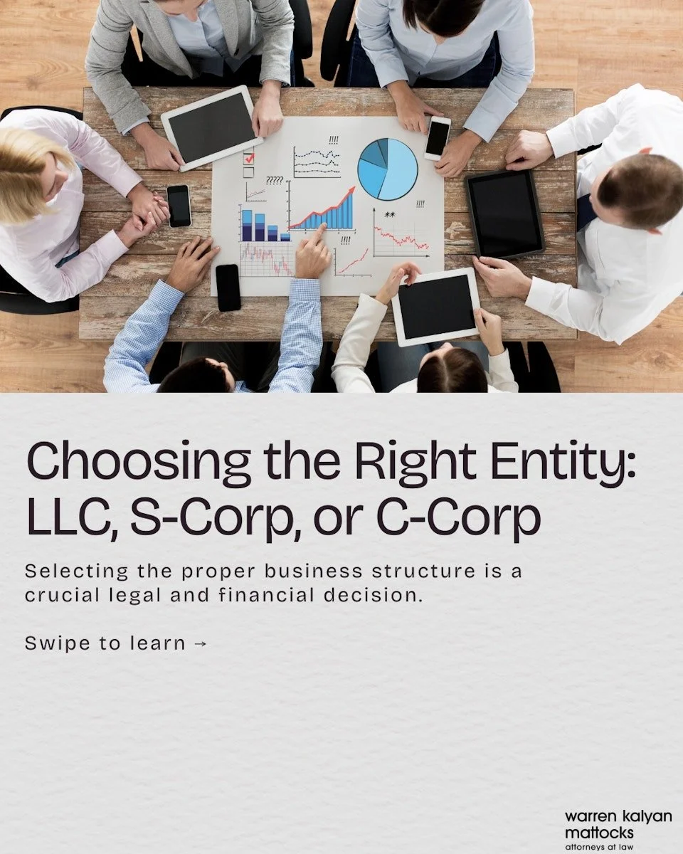 Choosing the appropriate legal structure is a critical decision for any growing business. Each option (LLC, S-Corp, and C-Corp) offers distinct advantages and considerations related to taxes, liability, and growth potential. Understanding these diffe