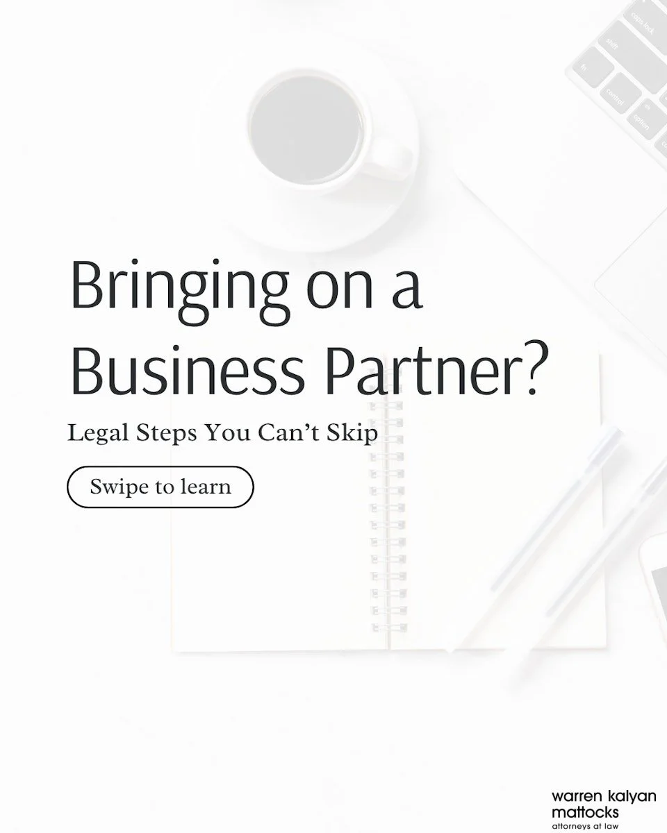 Considering adding a partner to your business? Before making this significant move, it's important to establish clear legal agreements. These should define roles, responsibilities, profit-sharing, and procedures for resolving disputes or exiting the 
